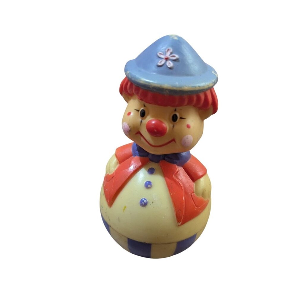 Vintage Rolly Polly  Clown  with bell toy Hone Kong 6"   Wobbly‎
